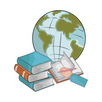 Image of a World Globe and books stacked
