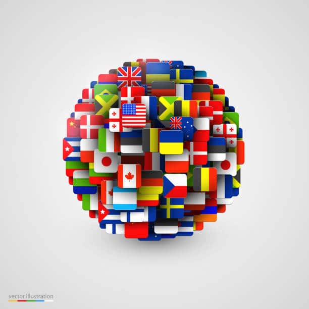 World flags in form of sphere. Vector illustration